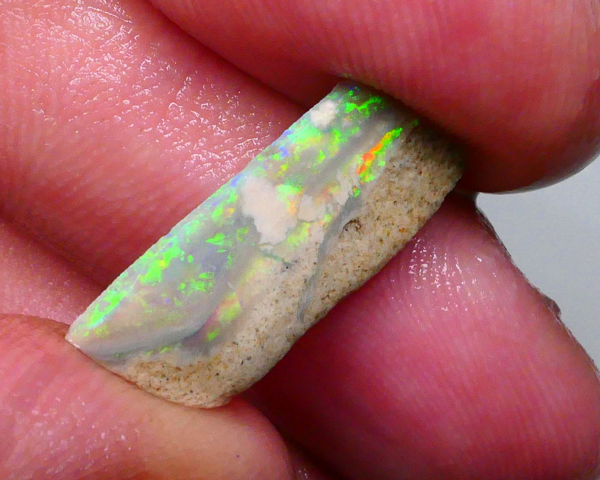 DEAL GEM BRIGHT SEAM RUB  Bling Super Bright Green dominant Fires on this Lightning ridge opal rub 6.95cts 21x9x5mm  Lot B4-A600