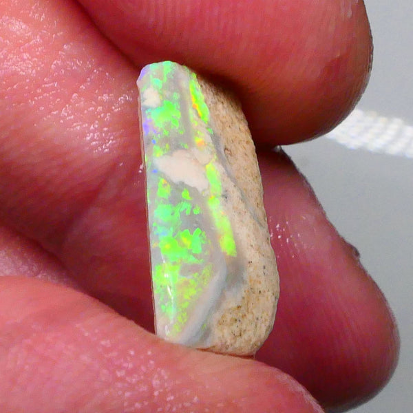 DEAL GEM BRIGHT SEAM RUB  Bling Super Bright Green dominant Fires on this Lightning ridge opal rub 6.95cts 21x9x5mm  Lot B4-A600