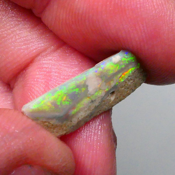 DEAL GEM BRIGHT SEAM RUB  Bling Super Bright Green dominant Fires on this Lightning ridge opal rub 6.95cts 21x9x5mm  Lot B4-A600