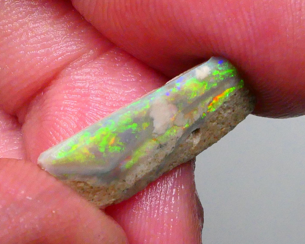 DEAL GEM BRIGHT SEAM RUB  Bling Super Bright Green dominant Fires on this Lightning ridge opal rub 6.95cts 21x9x5mm  Lot B4-A600
