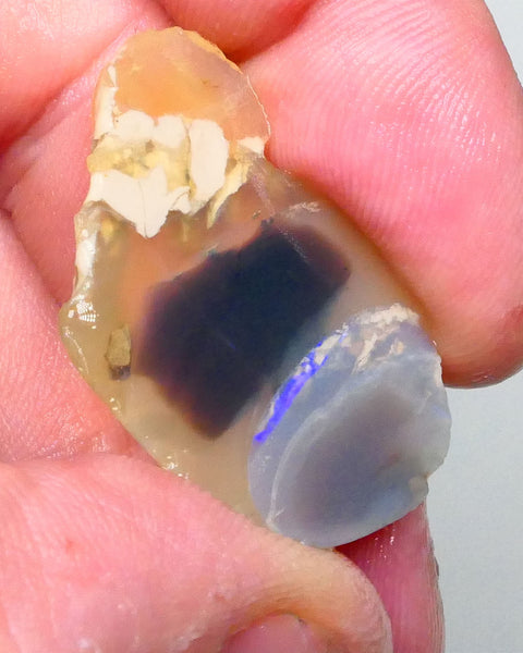 Lighting ridge Knobby opal rough slice 27.00cts  some blues fires in bar to gamble 33x23x6mm  Lot B4-A603