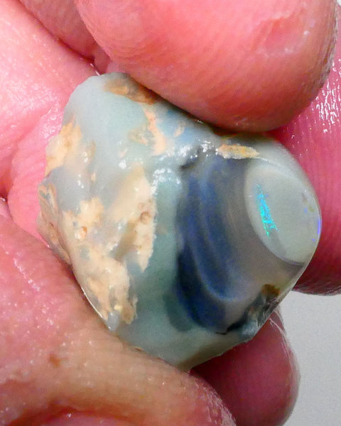 knobby opal slice with small bar exposed 20.00cts Lightning ridge Bright Electric Mint Green Fires in small bar 19x15x14mm  Lot B4-A609