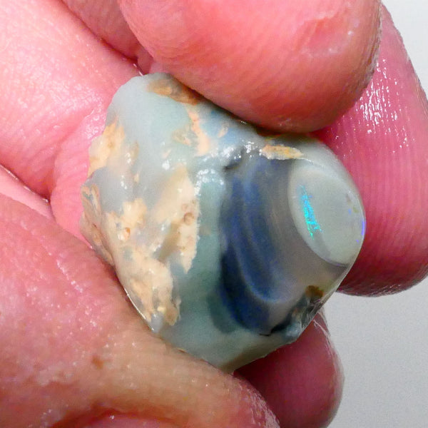 knobby opal slice with small bar exposed 20.00cts Lightning ridge Bright Electric Mint Green Fires in small bar 19x15x14mm  Lot B4-A609