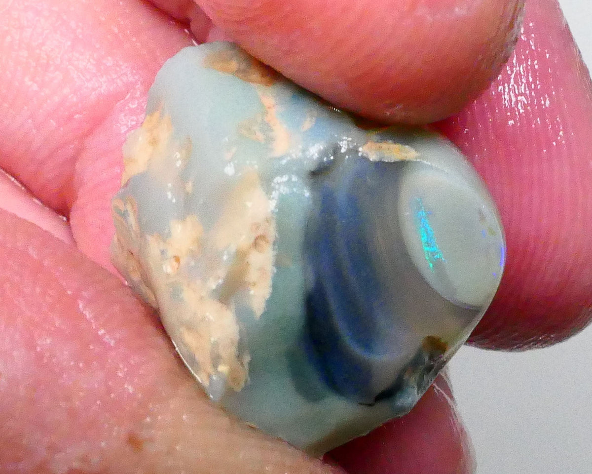 knobby opal slice with small bar exposed 20.00cts Lightning ridge Bright Electric Mint Green Fires in small bar 19x15x14mm  Lot B4-A609