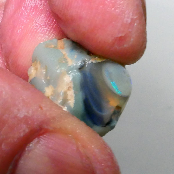 knobby opal slice with small bar exposed 20.00cts Lightning ridge Bright Electric Mint Green Fires in small bar 19x15x14mm  Lot B4-A609
