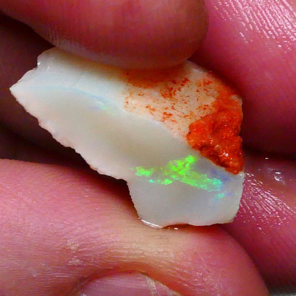 Coober Pedy Seam opal rough 12.40cts Bright Vibrant Green dominant Fires to cut & gamble 21x12x9mm  Lot B4-A610