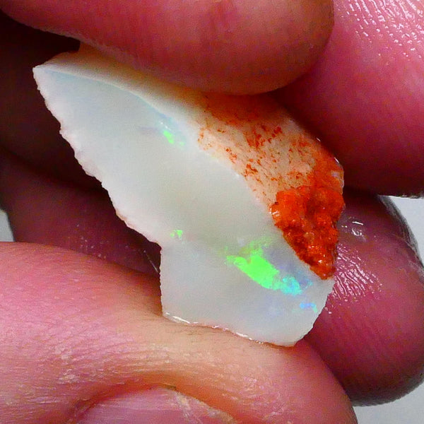 Coober Pedy Seam opal rough 12.40cts Bright Vibrant Green dominant Fires to cut & gamble 21x12x9mm  Lot B4-A610