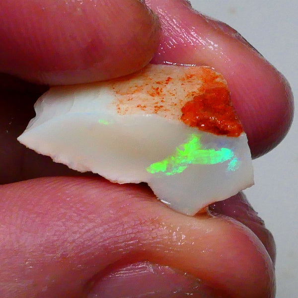 Coober Pedy Seam opal rough 12.40cts Bright Vibrant Green dominant Fires to cut & gamble 21x12x9mm  Lot B4-A610