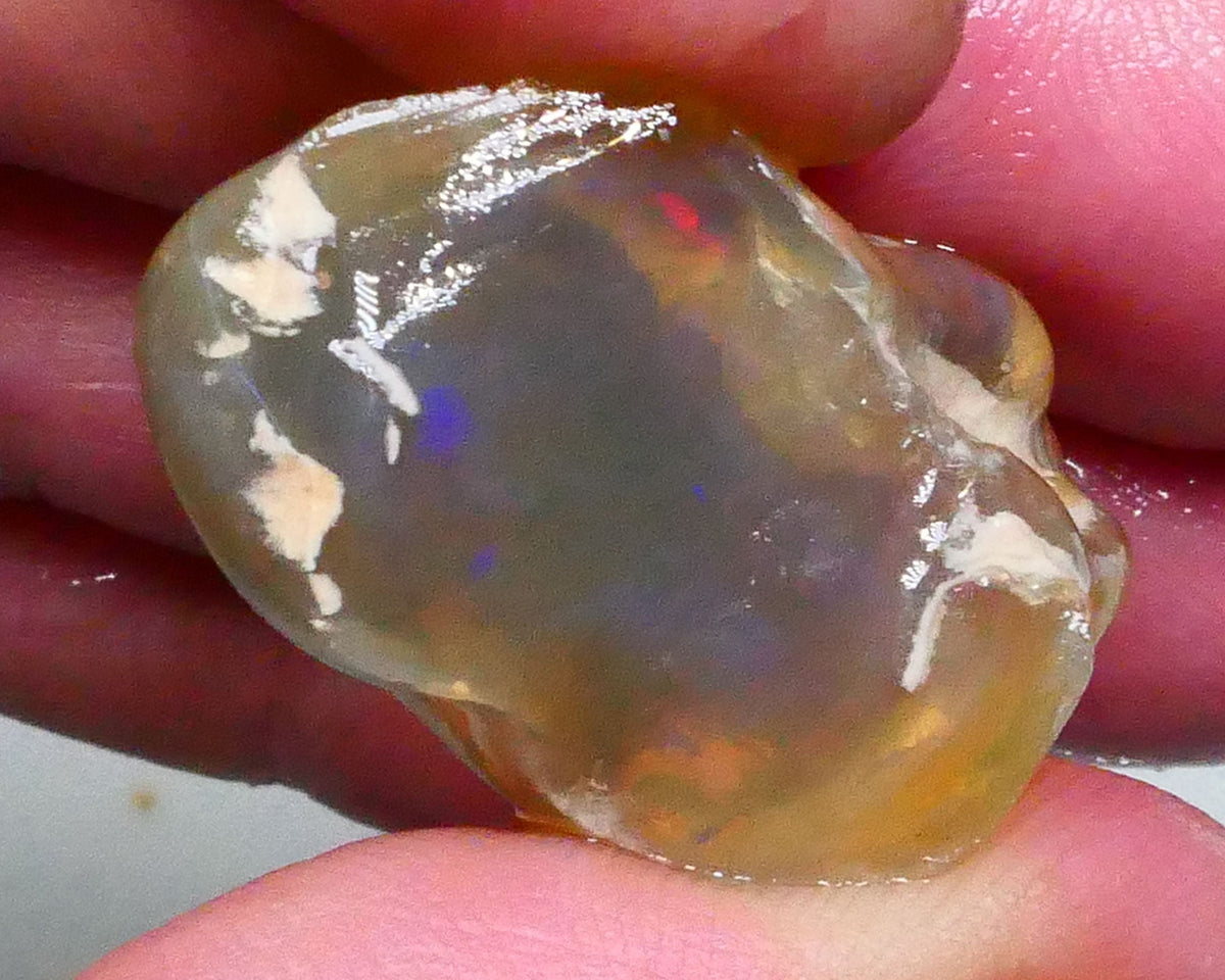 RED & blue Fire flashes ? Big sized Amber Knobby opal rough 65.00cts Lighting ridge 32x27x17mm  Lot B4-A611