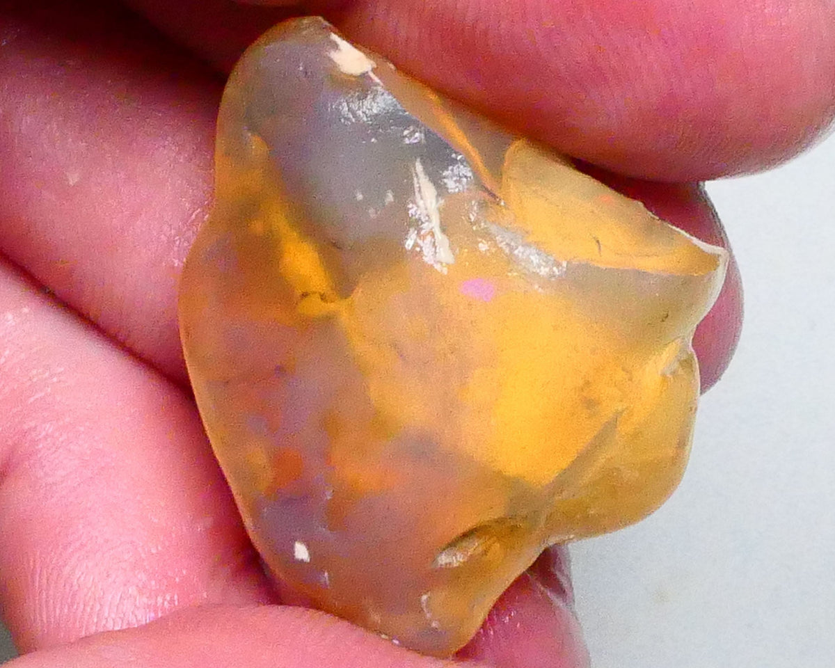 RED & blue Fire flashes ? Big sized Amber Knobby opal rough 65.00cts Lighting ridge 32x27x17mm  Lot B4-A611