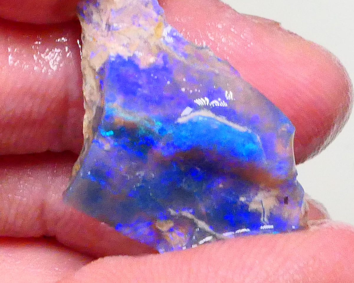 Gorgeous Bright Royal Blues on this Black seam opal rough to cut 8.60cts Lightning Ridge Material 27x18x6mm  Lot B4-A623