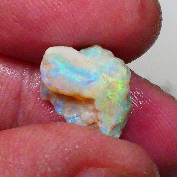 Yellow/blue/green dominant Multifires to cut 6.35cts Lightning Ridge knobby opal rough 13x10x9mm Lot B4-A628