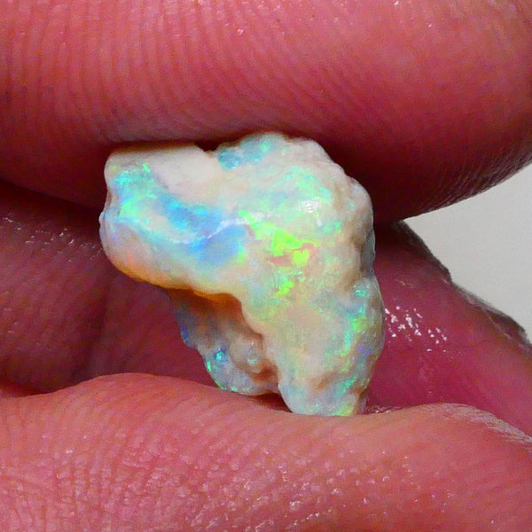Yellow/blue/green dominant Multifires to cut 6.35cts Lightning Ridge knobby opal rough 13x10x9mm Lot B4-A628