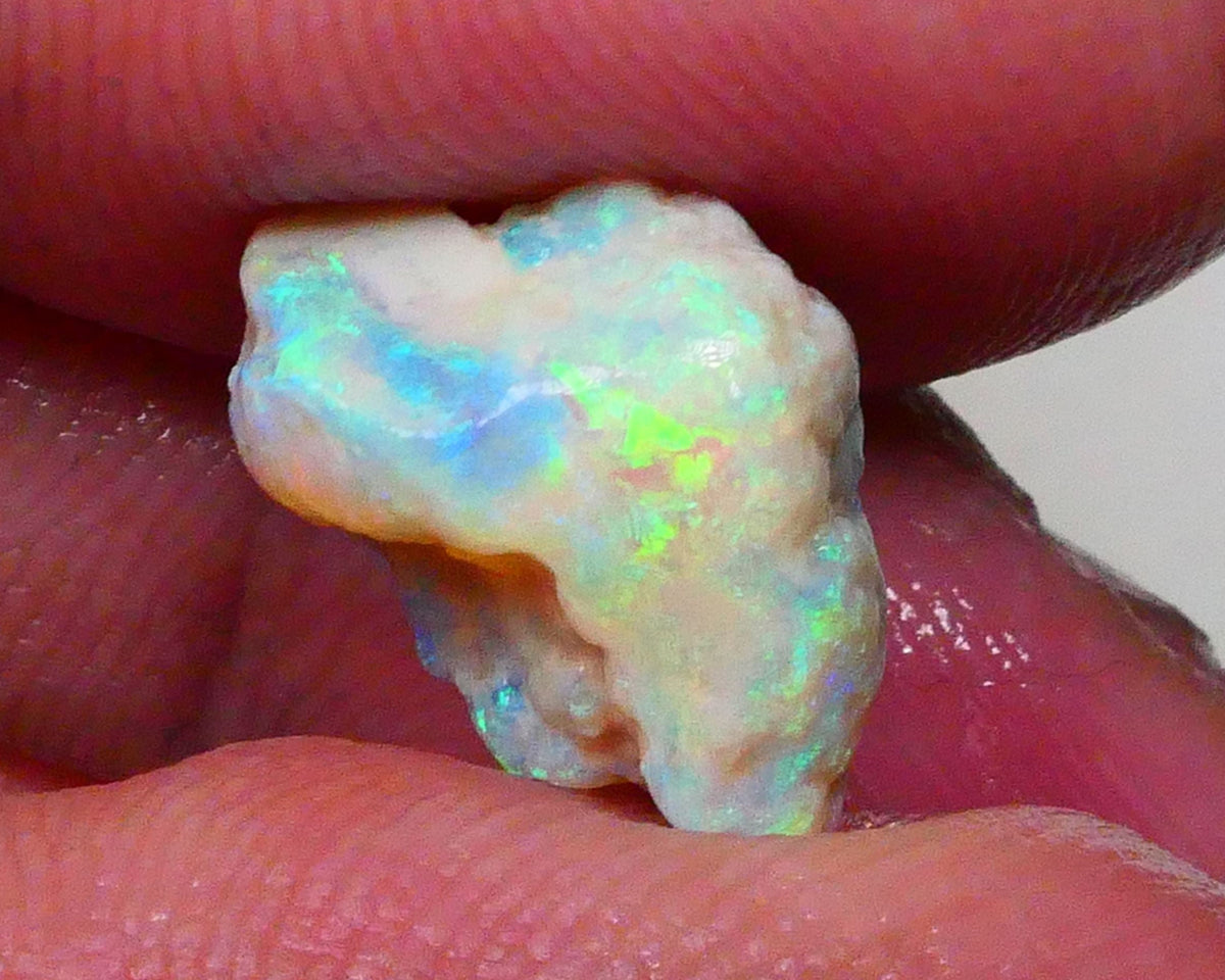 Yellow/blue/green dominant Multifires to cut 6.35cts Lightning Ridge knobby opal rough 13x10x9mm Lot B4-A628