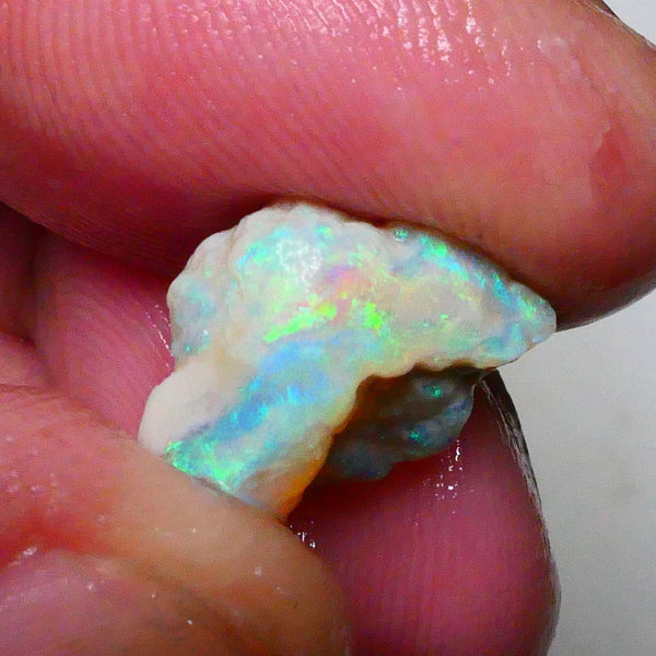 Yellow/blue/green dominant Multifires to cut 6.35cts Lightning Ridge knobby opal rough 13x10x9mm Lot B4-A628