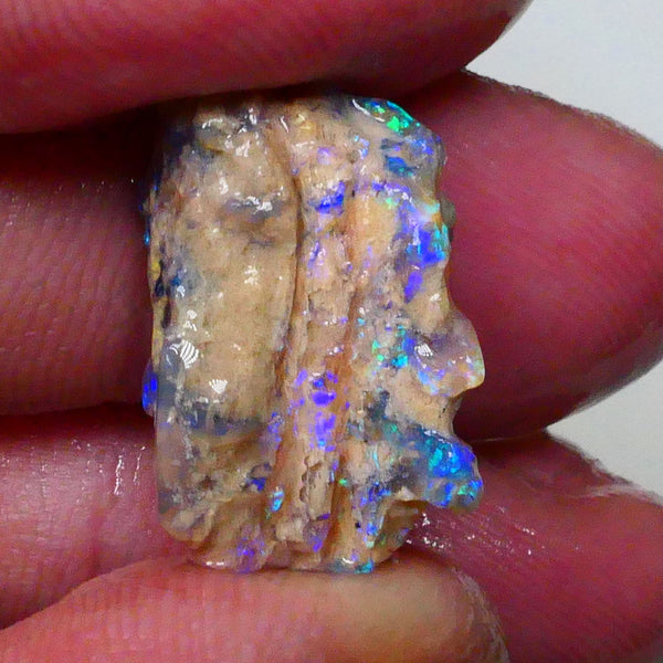 Opalised fossil formation rough 9.00cts Lightning Ridge Bright Greens/blues to carve or collect 21x12x9mm Lot B4-A626