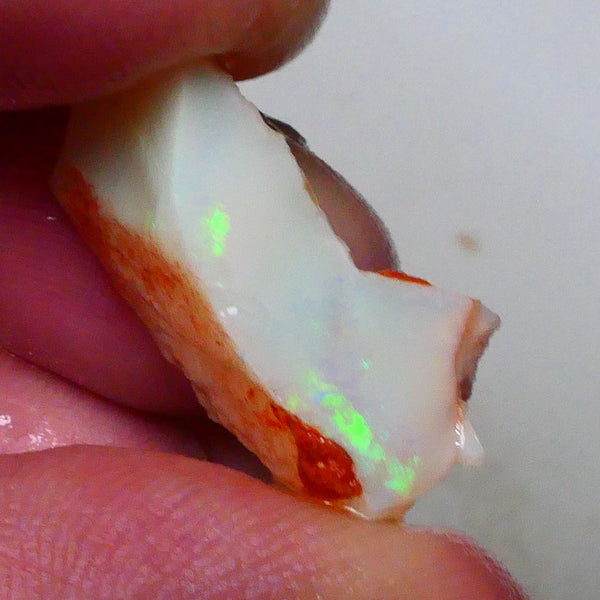 Bright Green Dominant Multifires Light Grey base Seam opal to cut 15.75cts Coober Pedy Material 23x15x11mm   Lot B4-A625