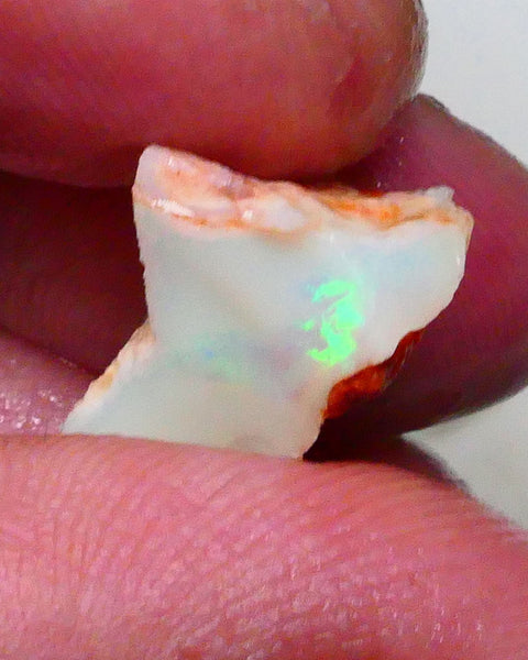 Bright Green Dominant Multifires Light Grey base Seam opal to cut 15.75cts Coober Pedy Material 23x15x11mm   Lot B4-A625