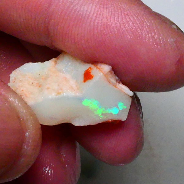 Bright Green Dominant Multifires Light Grey base Seam opal to cut 15.75cts Coober Pedy Material 23x15x11mm   Lot B4-A625