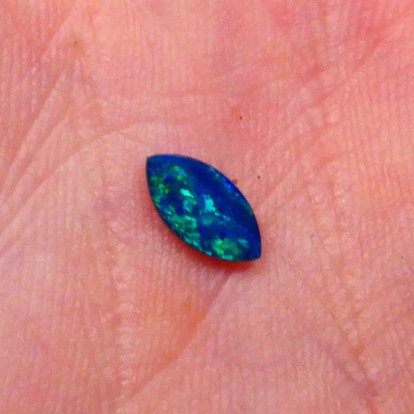 Jewellery Quality Opal Doublet of Coober Pedy Crystal and Ironstone backing 0.30cts Stunning Greens & blues ready to set 8x4x1.5mm  Lot B4-A647