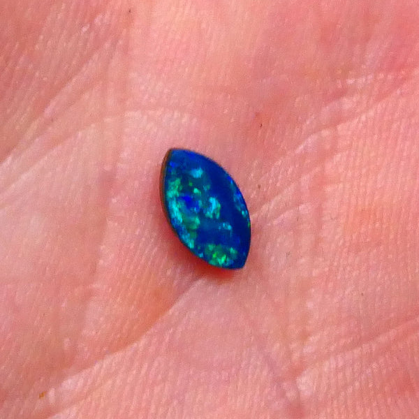 Jewellery Quality Opal Doublet of Coober Pedy Crystal and Ironstone backing 0.30cts Stunning Greens & blues ready to set 8x4x1.5mm  Lot B4-A647