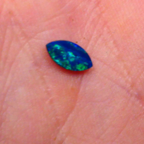 Jewellery Quality Opal Doublet of Coober Pedy Crystal and Ironstone backing 0.30cts Stunning Greens & blues ready to set 8x4x1.5mm  Lot B4-A647