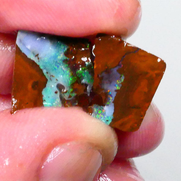 Pair of Winton boulder opal rough to cut & Polish 13.25cts Green/Blue hues 13x11x6mm & 12x11x5mm  Lot B4-A642