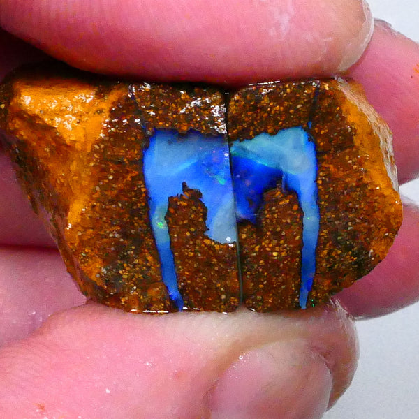 Monster Energy Drink Logo Opal rough split ? 59.00cts Winton boulder opal rough Stunning pattern emerges to cut or collect 17x17x12mm & 16x15x11mm  Lot B4-A640