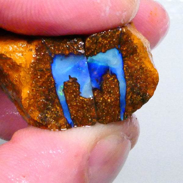 Monster Energy Drink Logo Opal rough split ? 59.00cts Winton boulder opal rough Stunning pattern emerges to cut or collect 17x17x12mm & 16x15x11mm  Lot B4-A640