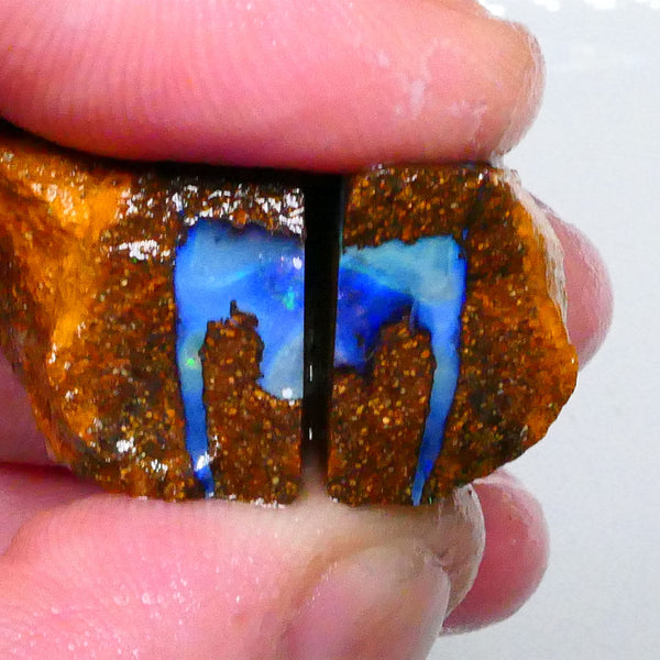 Monster Energy Drink Logo Opal rough split ? 59.00cts Winton boulder opal rough Stunning pattern emerges to cut or collect 17x17x12mm & 16x15x11mm  Lot B4-A640