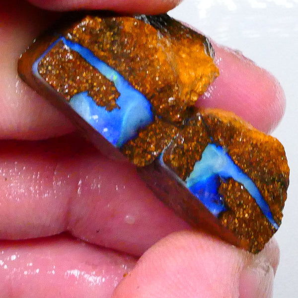 Monster Energy Drink Logo Opal rough split ? 59.00cts Winton boulder opal rough Stunning pattern emerges to cut or collect 17x17x12mm & 16x15x11mm  Lot B4-A640