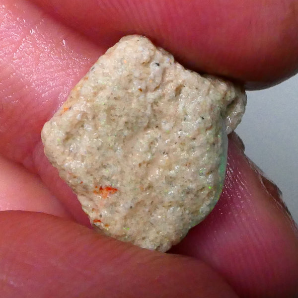 untouched Lightning Ridge seam opal formation rough 6.80cts Bright Vibrant zone of Green dominant fires poking through the skin 17x15x7mm Lot B4-A658