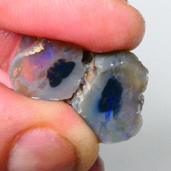Dark base knobby opal rough split 16.50cts Lightning Ridge Material some blue colours only to chase 17x14x10mm & 13x12x7mm Lot B4-A659