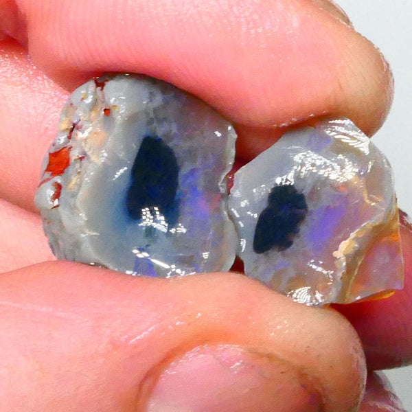 Dark base knobby opal rough split 16.50cts Lightning Ridge Material some blue colours only to chase 17x14x10mm & 13x12x7mm Lot B4-A659