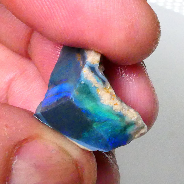Chunk of black Seam opal to cut & polish 14.20cts Lighting Ridge Greens/Blues on Black baby cut some profit 20x14x12mm Lot B4-A678