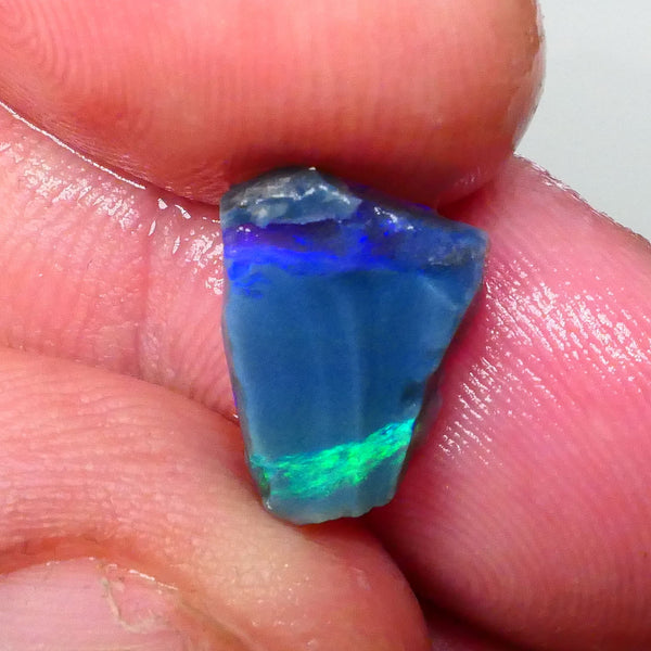 Blue green Vertical bars on showing on exposed face 2.30cts Lightning Ridge Dark base rough to cut & polish 12x9x3mm Lot B4-A717