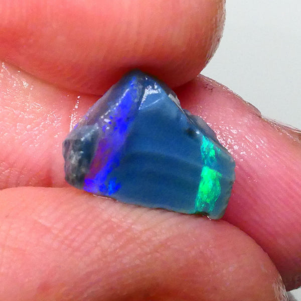 Blue green Vertical bars on showing on exposed face 2.30cts Lightning Ridge Dark base rough to cut & polish 12x9x3mm Lot B4-A717