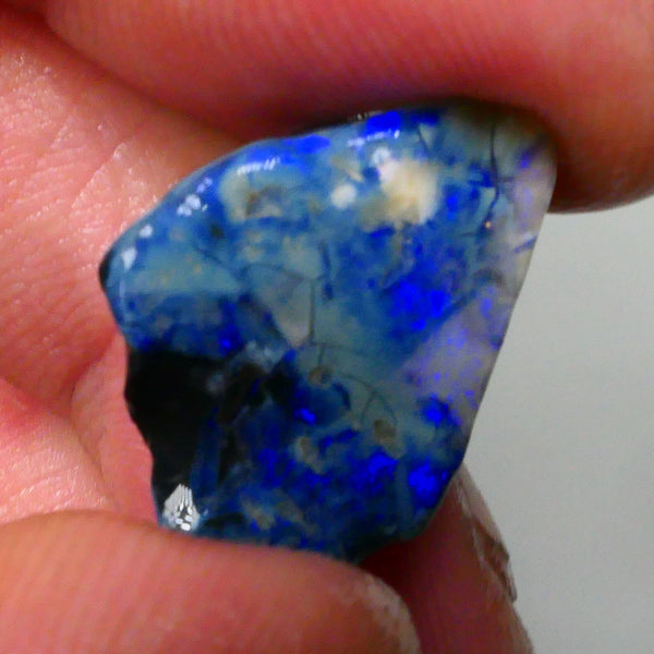 Blue on black/Dark seam opal rough 12.70cts Picture stone face? Potch Lines Webbing ? Who want its to cut & polish 23x15x7mm Lot B4-A715