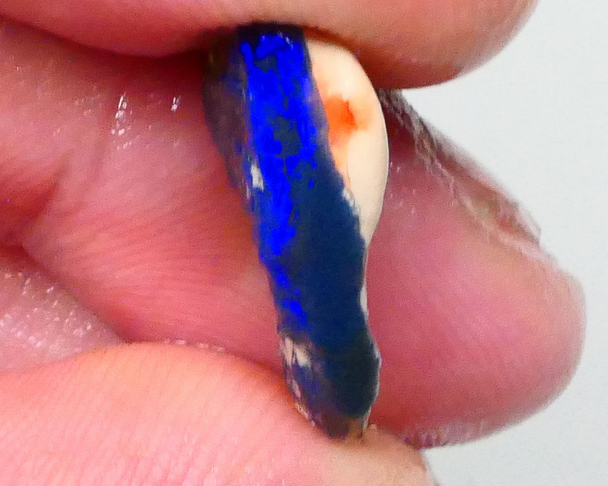 Bright Royal blue fires visible side to in nice flat bar 5.70cts Lightning Ridge Black Seam opal rough 24x11x5mm   Lot B4-A713