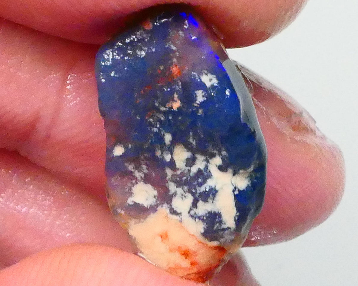Bright Royal blue fires visible side to in nice flat bar 5.70cts Lightning Ridge Black Seam opal rough 24x11x5mm   Lot B4-A713