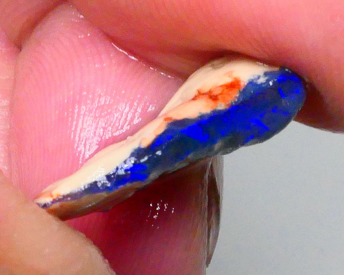 Bright Royal blue fires visible side to in nice flat bar 5.70cts Lightning Ridge Black Seam opal rough 24x11x5mm   Lot B4-A713