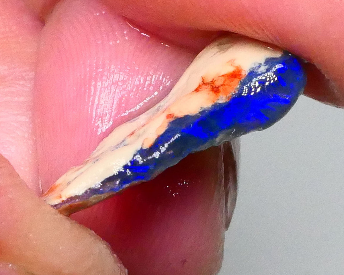 Bright Royal blue fires visible side to in nice flat bar 5.70cts Lightning Ridge Black Seam opal rough 24x11x5mm   Lot B4-A713