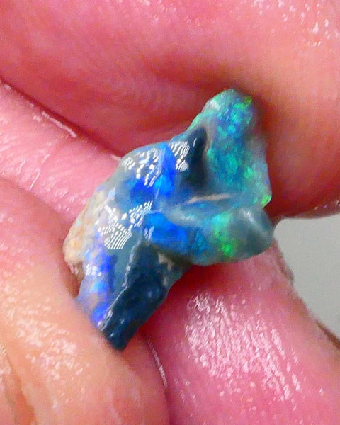 Stunning small piece of dark base seam opal rough 2.00cts Gorgeous Greens & blues of the Lighting ridge mining area 16x9x6mm Collect or carve/polish  Lot B4-A691