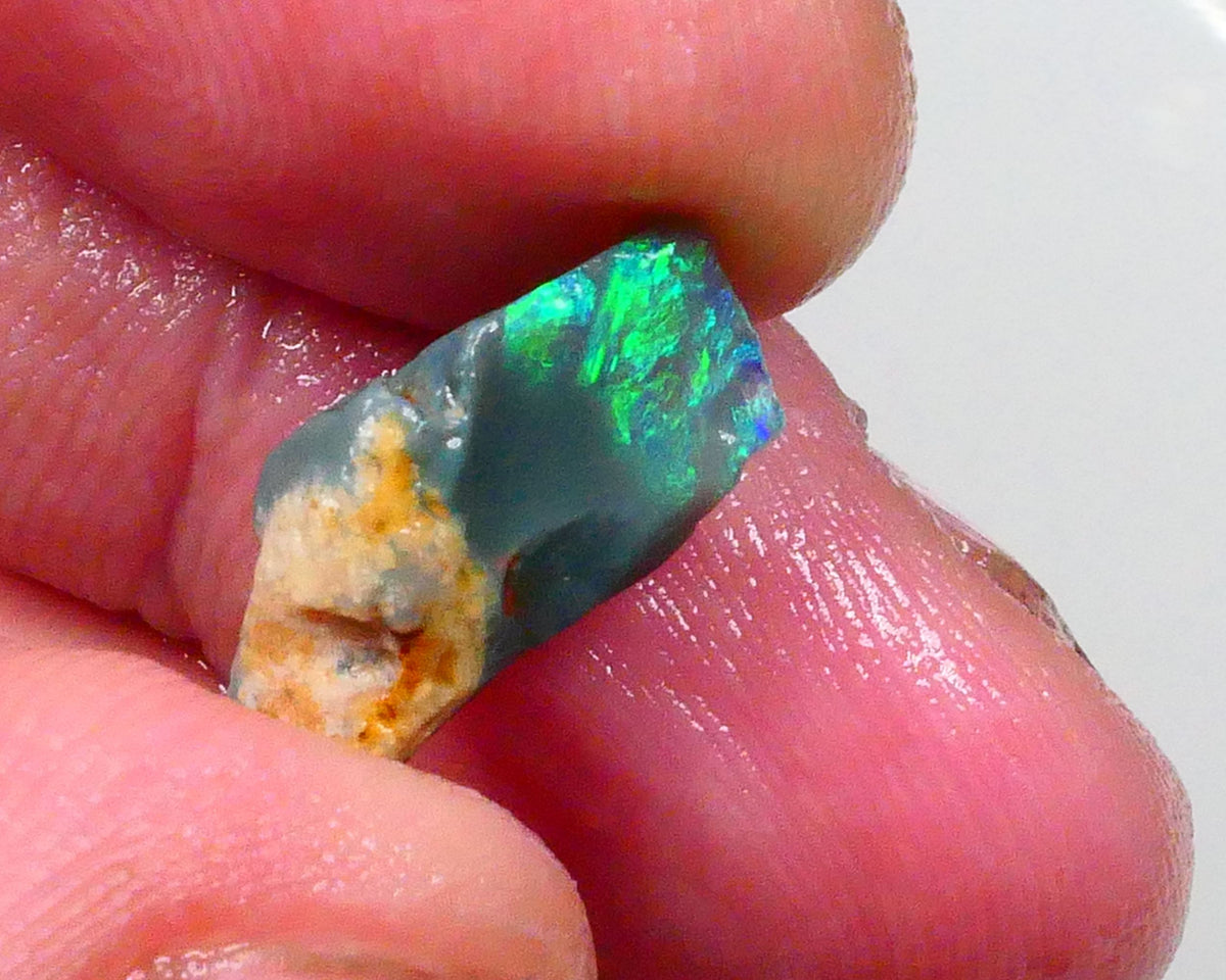 Lightning Ridge Dark base seam opal rub/rough 3.25cts Greens & blues to expose bar at one end pointer for those with the skills 17x8x6mm  Lot B4-A726
