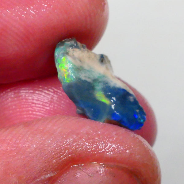 Gorgeous Green Blue dominant Multifires 3.10cts Lightning Ridge Seam opal formation Pointer to cut 16x10x5mm Lot B4-A751