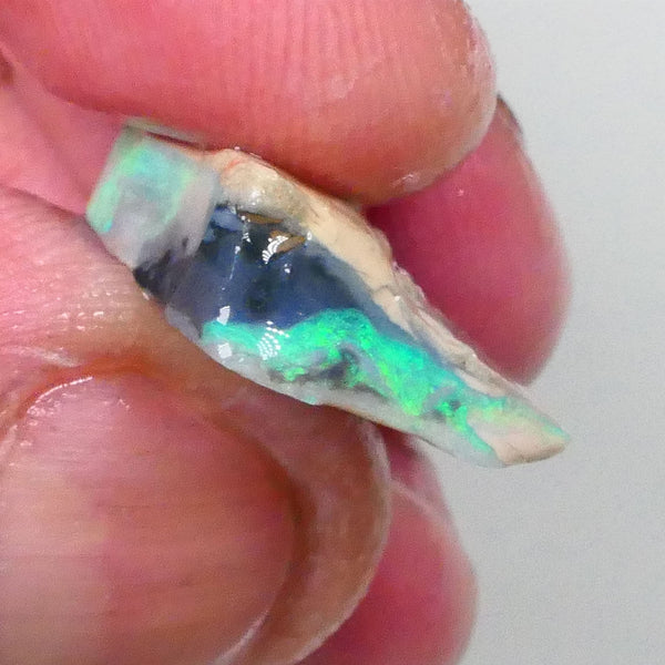 Green dominant fires on this Black/Dark Seam opal rough 10.15cts Lightning Ridge Material to cut 21x15x5mm Lot B4-A742