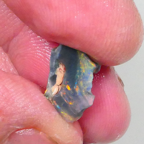 Reds & Multifires to exposed face Small bit of Bling 1.60cts Rub/rough opal of Lighting Ridge dark base to finish & polish 14x9x2mm 14x9x2mm Lot B4-A735