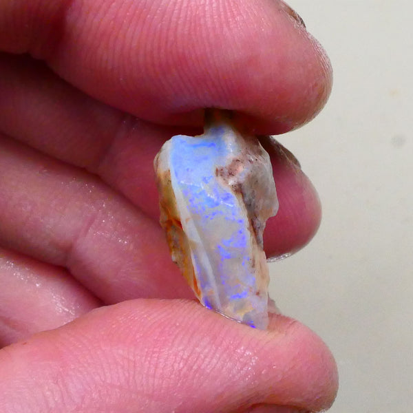 Coober Pedy Crystal Seam opal rough 8.90cts Nice Blue fires to expose & polish 23x12x9mm  Lot B4-A797