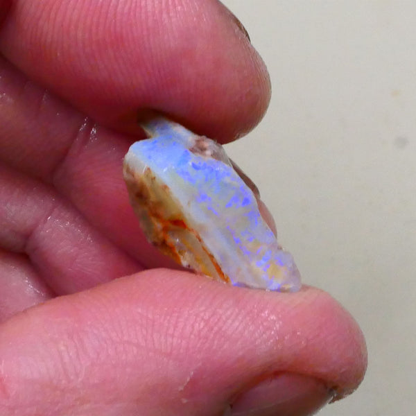 Coober Pedy Crystal Seam opal rough 8.90cts Nice Blue fires to expose & polish 23x12x9mm  Lot B4-A797