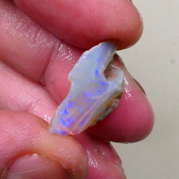 Coober Pedy Crystal Seam opal rough 8.90cts Nice Blue fires to expose & polish 23x12x9mm  Lot B4-A797